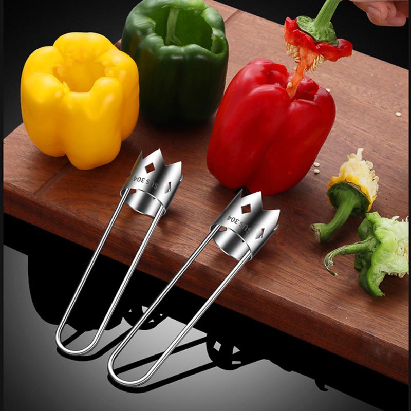 Stainless Steel Pepper Corer Remover Tool Rust-Proof Pears Apples Sharp Serrated Cutter Red Bell Pepper Knife Vegetable Tools