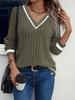 2025 Spring/Fall Women's V-Neck Casual Long Sleeve Patchwork Top