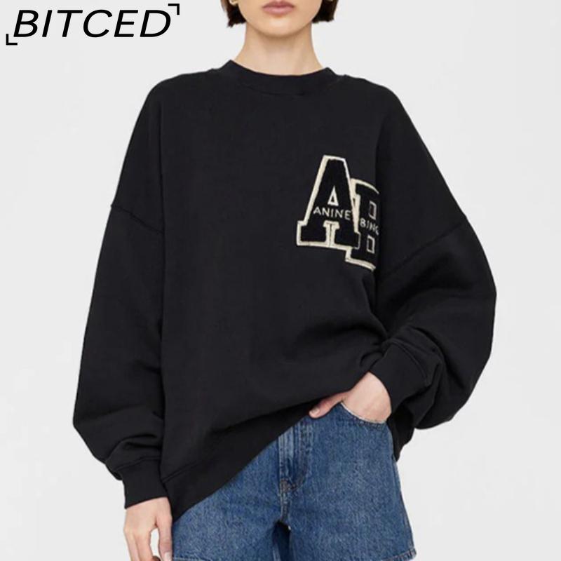 BITCED Women's Early Autumn Patchwork Embroidered Letter Sweatshirt