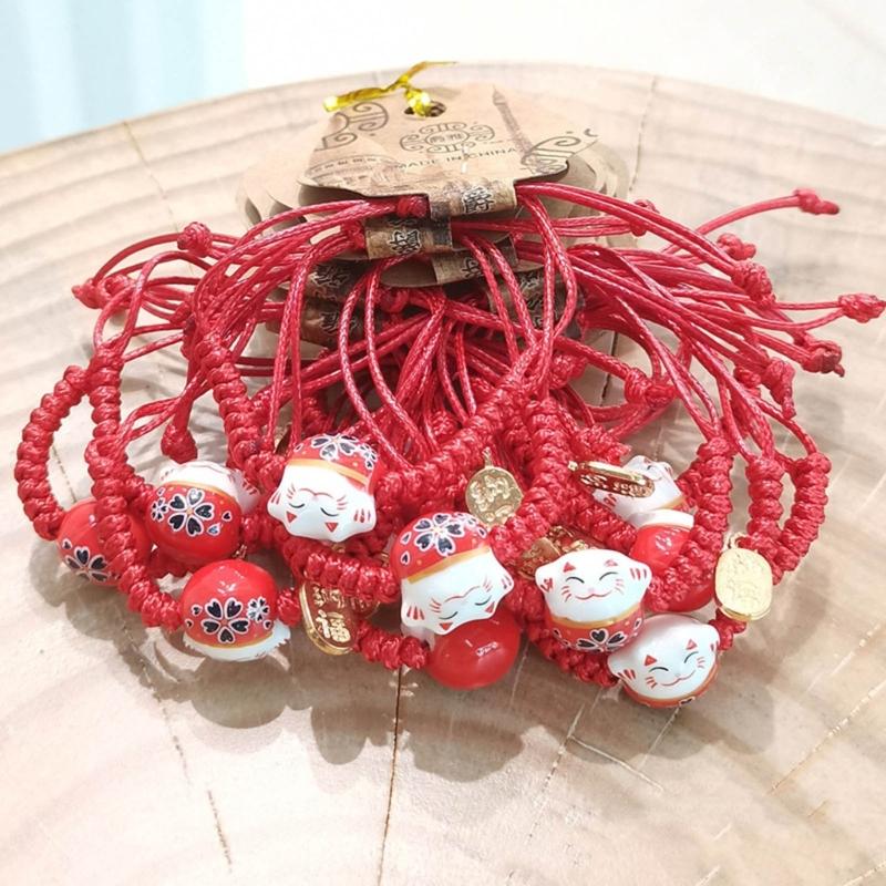 Trendy Ceramic Lucky Cat Bracelet Cartoon Cute Wrist Chain Jewelry Accessory