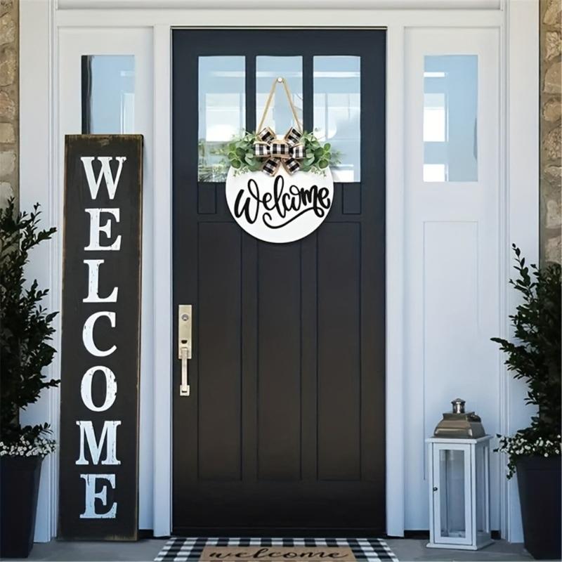 Welcome Sign Front Door Decorations,Round Wood Wreath Wall Hangings Decors for Outdoor Indoor,Home,Farmhouses ,Porch