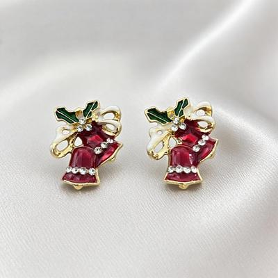 Diamond Inlaid Alloy Bell Stud Earrings - Christmas Series
