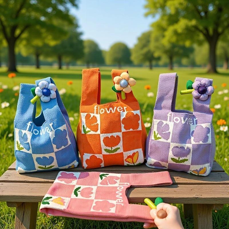 Bolso de Punto Grueso de Gran Capacidad con Diseños Lindos 2025 - Esenciales Diarios y Bolso para Bento