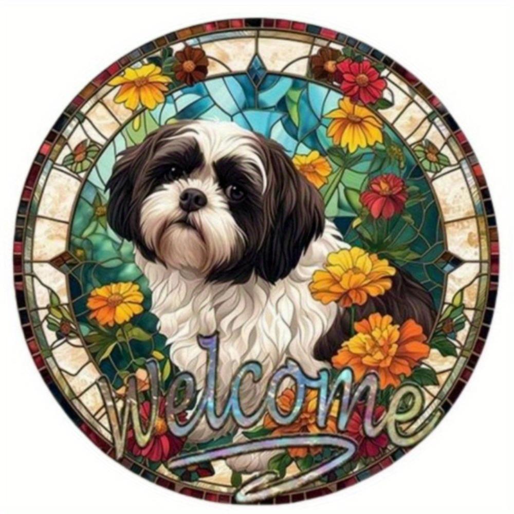 1 szt. 2d płaski okrągły drewniany znak- 20 cm sypialnia sztuczna rzeźba lodowa dekoracja okna wieniec znak dekoracja prezent Shih Tzu motyw dekoracja