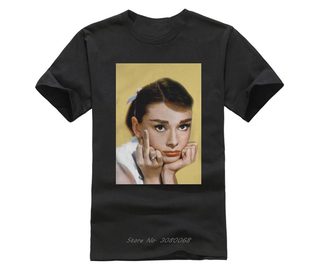 Heißes Unisex Spaß Lässiges Print T-Shirt Lustige Audrey Hepburn Mittelfinger Farbe Unisex T-Shirt Sommer Baumwolle T-Shirt