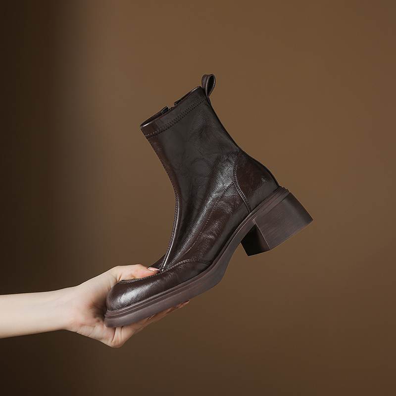 Krazing Pot Microfiber Round Toe Chunky Heels Motorcycle Boots Size 42 Zip Women Platform Ankle Boots