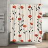 Modern Poppy Shower Curtain Orange Floral Design for Bathroom Decor Waterproof Fabric Bath Rug Set with Hooks.