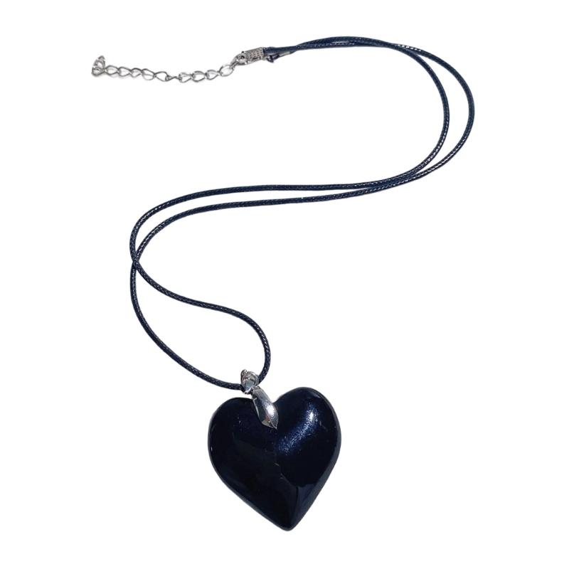 Minimalist Love Shape Pendant Necklace Feature Resin And Adjustable Leather Cord Fashion Neck Accessory