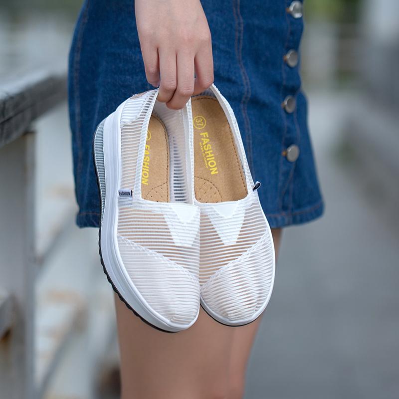 Fashion Women Leisure Sports Comfortable Platform Breathable Mesh Lightweight Summer Walking Shoes Anti Slip Thick Soled Casual Shoes