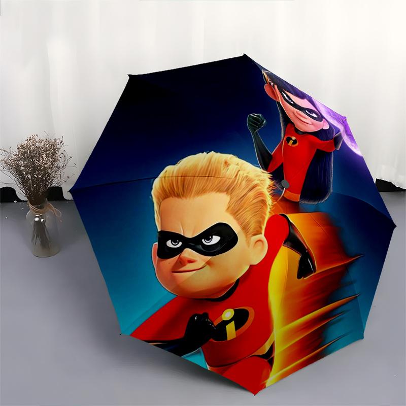 The Incredibles Collection Superhero Automatic Opening and Closing Umbrella, Lightweight 3-Fold, With Cute Cartoon Characters, Suitable for