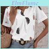 Short Sleeve Summer Vneck 2023 Blouse Feather Print Women Tshirt Tops Vintage Loose Elegant Casual Ladies Shirts Blusas 26556