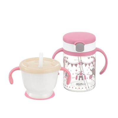 Set Vaso con Boquilla y Vaso con Pajita Richell AQ Primer Paso 200ml, Rosa, 1 Set