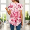 Women Plus Size Short Sleeve Asymmetric Hem Top Pink Crystal Heart Gem Glitter Print Blouse