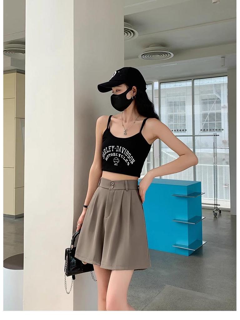 Women's Retro High-Waist A-Line Autumn Shorts 2024 – Casual, Loose, Wide-Leg Mid-Length.