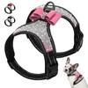Harnaș reflectorizant pentru câini, nailon, Pitbull, pug, caini mici, mijlocii, hamuri, vestă, strasuri, cu fundă, accesorii pentru câini, accesorii pentru animale de companie