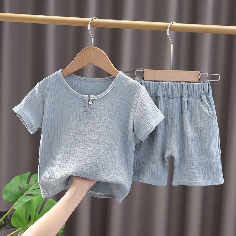 

Летний комплект одежды для мальчиков, однотонный, стильный и дышащий комплект из двух предметов для мальчиков и малышей, детская одежда 120 синий