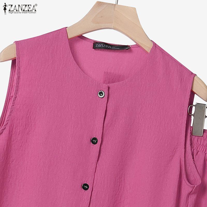 ZANZEA Women Sleeveless Tank Tops and Pants Casual Two Piece Suit Sets