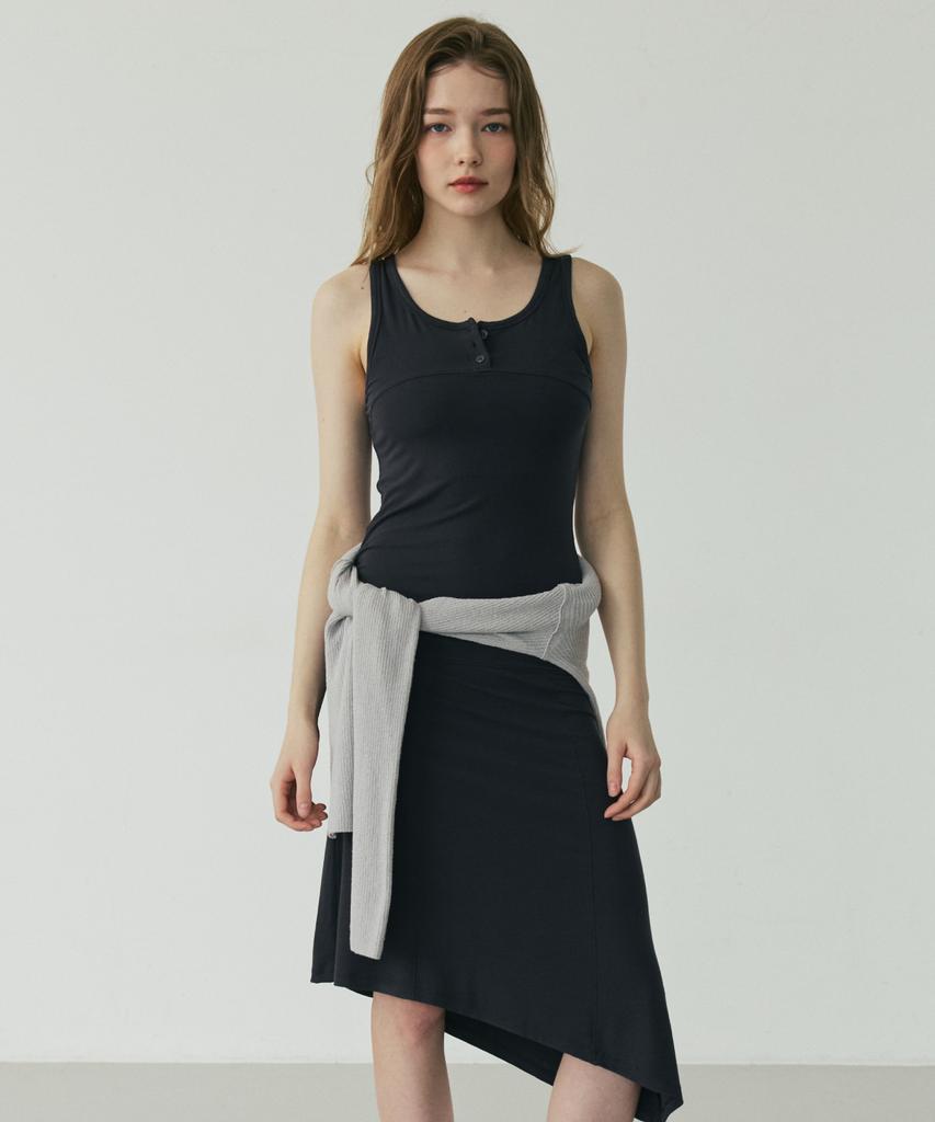 Linte Asymmetrical Button Dress Dark Gray