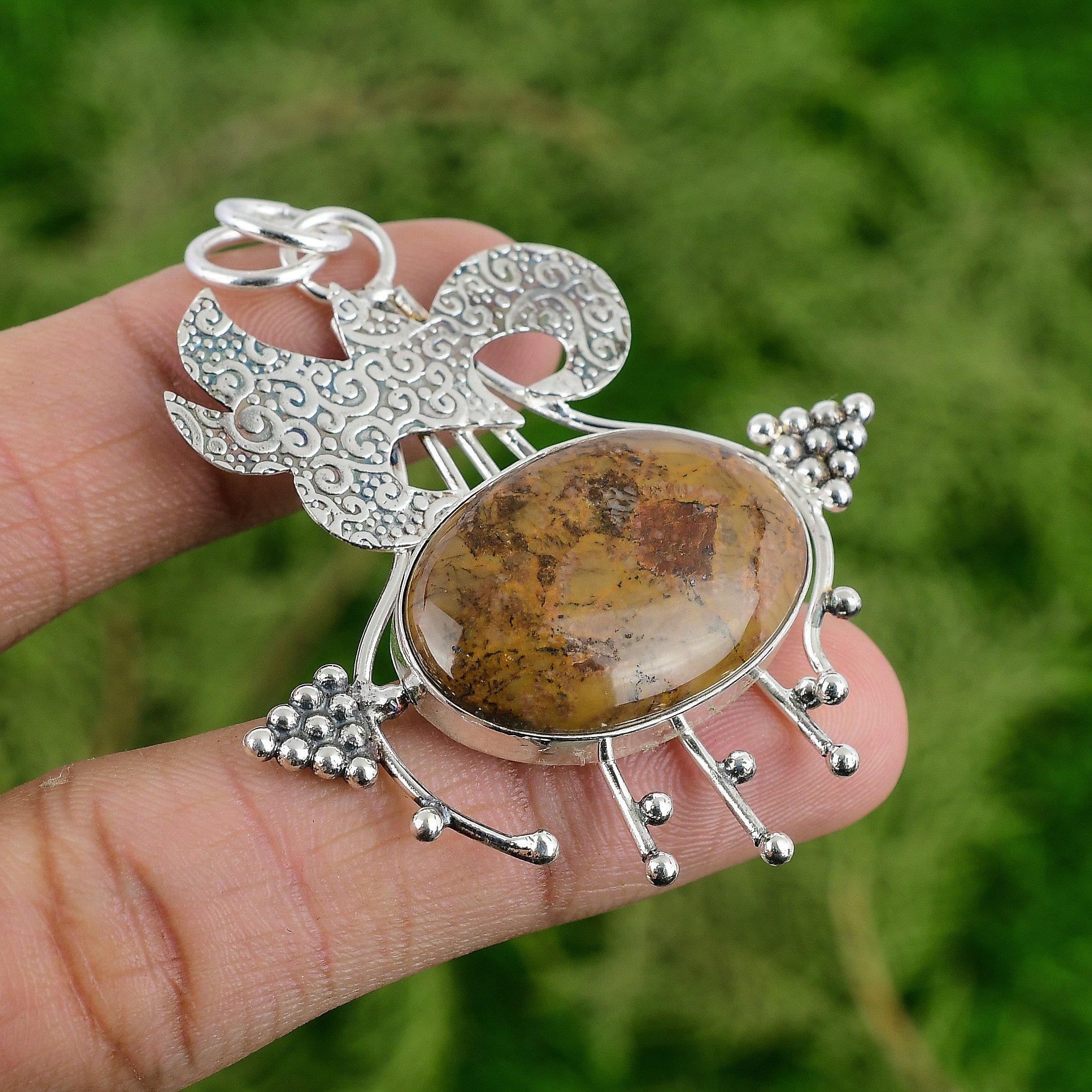 

Sterling Silver Oval Mookaite Stone Bezel Anniversary Wedding Pendant Jewelry