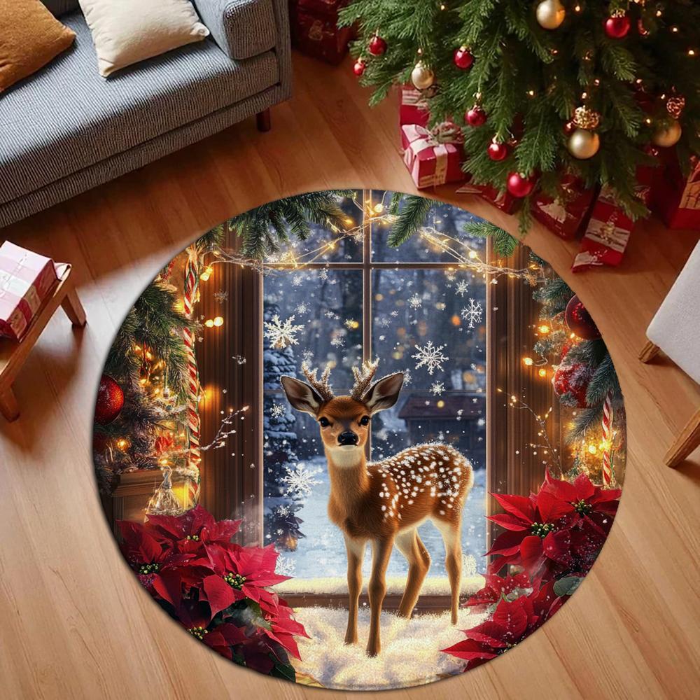 Christmas Santa Claus Red Wall Pattern Circular Carpet Christmas Floor Mat and Children's Carpet Christmas Decoration Gifts
