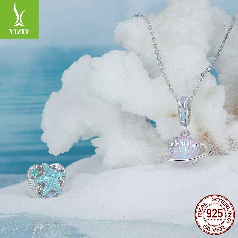 Blue Dream Jellyfish Diy Pendant Accessories, Summer Ocean Wind S925 Sterling Silver Bracelet Beaded