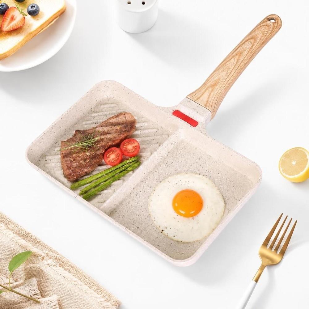 Temperature Sensing Breakfast Skillet Maifan Stone Coating Steak Frying Pan Breakfast