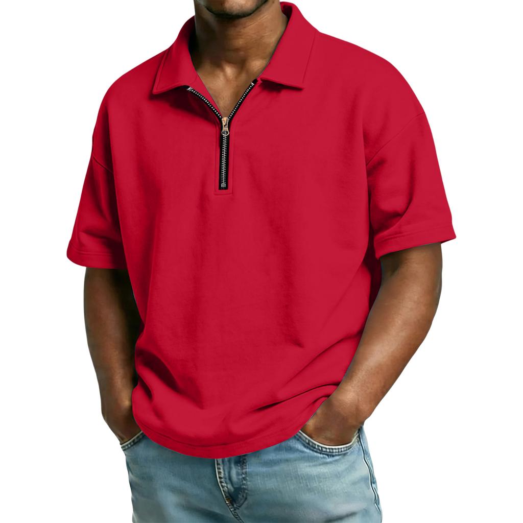 Men's Casual Collared Zipper Neck Short-Sleeve Top