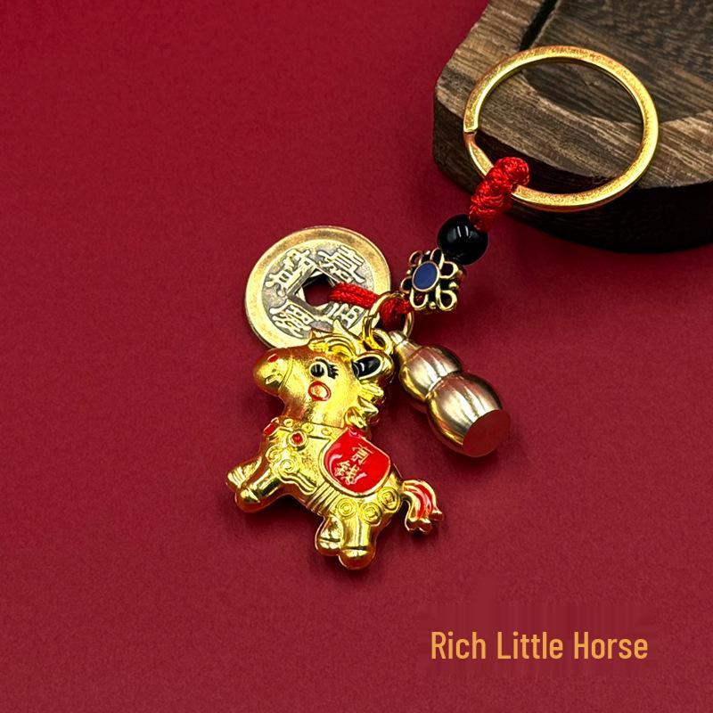 Year of the Horse Gourd & Copper Coin Keyring: Five Blessings Retro Ornament
