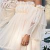 Women Dress Casual Slash Neck Women Mini Dress Off Shoulder Elastic Low Cut Dress Short Dress for Dating