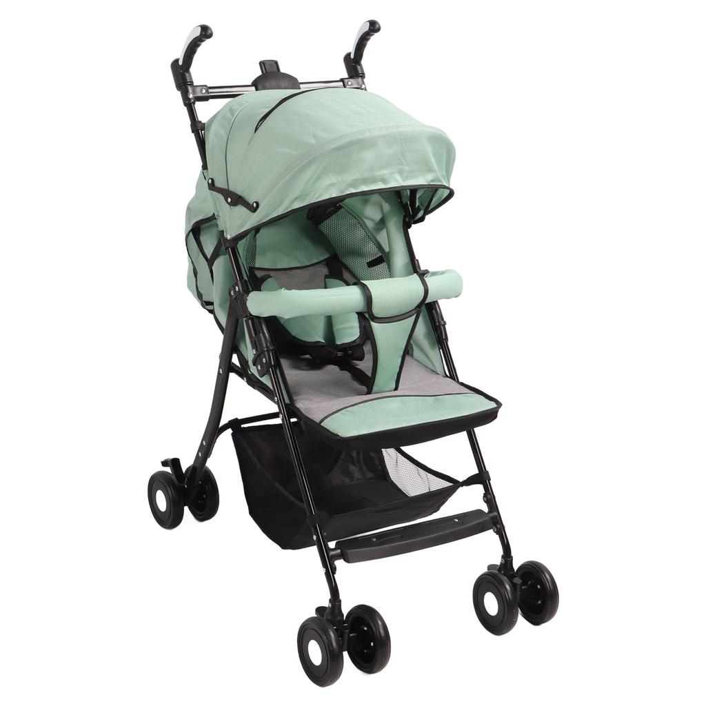 Baby-Kinderwagen, zusammenklappbar, Reise-Kinderwagen, 5-Punkt-Gurt, Universalräder, leichter Kinderwagen, Grün