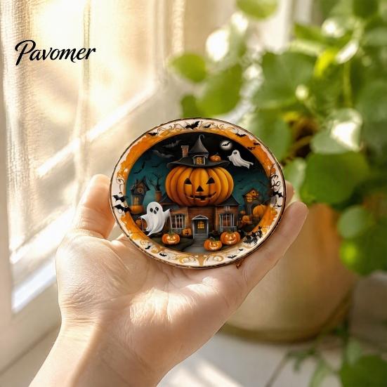 Decorative Placemats for Fall Home Decor Halloween Wooden Coasters, Dining Table, Heat Resistant Table Mats Coasters Party with Pumpkin Ghost Skeleton