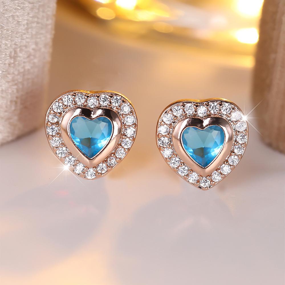 

Серьги-гвоздики в форме сердца из розового золота для женщин, блестящие красные, зеленые, синие, циркониевые, маленькие, модные, ювелирные изделия, подарок на вечеринку аква голубой/розового золота