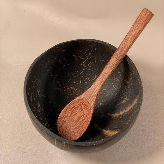 Coconut Bowl with Wood Spoon Natural Dinnerware Handmade Food Safe Bowl for Oatmeal