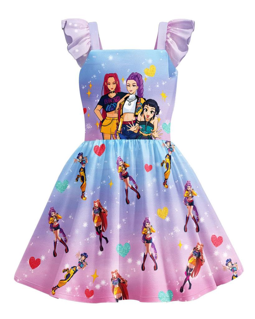 Girls Summer Dress Demon Hunter Pop Princess Kids Dress