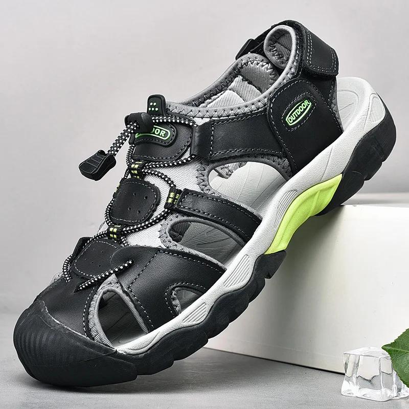 

Модные летние дышащие нескользящие пляжные туфли на плоской подошве для мужчин, повседневные сандалии для отдыха, прогулки, сандалии 46 чёрный