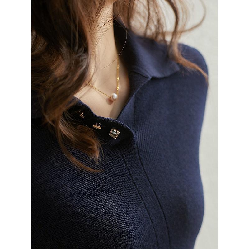 Summer New Polo-neck Patchwork Slim Knitting T-shirt Female Short Sleeve Simple All-match Pullover Top Women Vintage Jumpers Tee