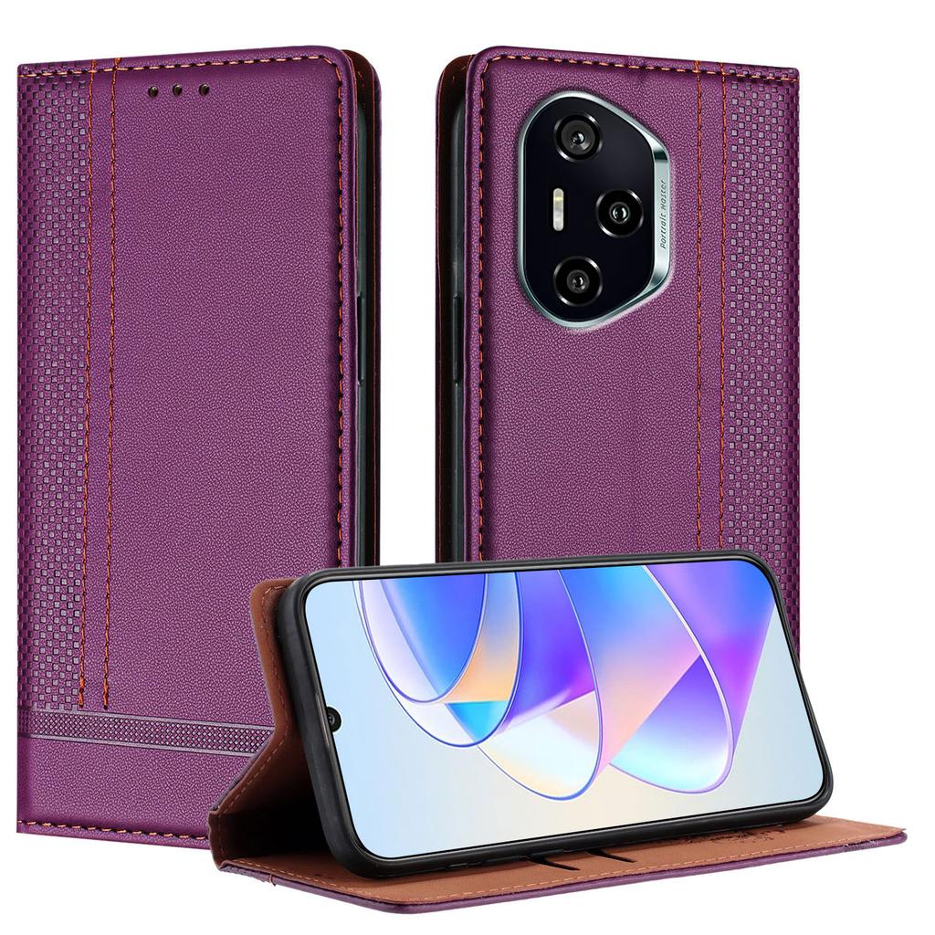 For Honor 400 Case L-Shaped Grid Pattern Leather Stand Phone Cover with Card Slots