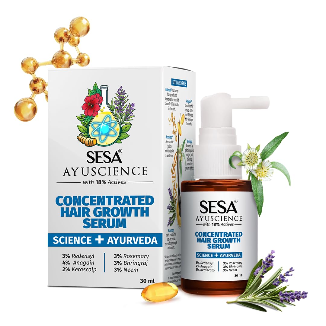 

Sesa Ayuscience Hair Growth Serum With 3% Redensyl 4% Anagain 2% Kerascalp For Hair Fall Control & Thicker Hair 30ml Leave-In Non-Oily