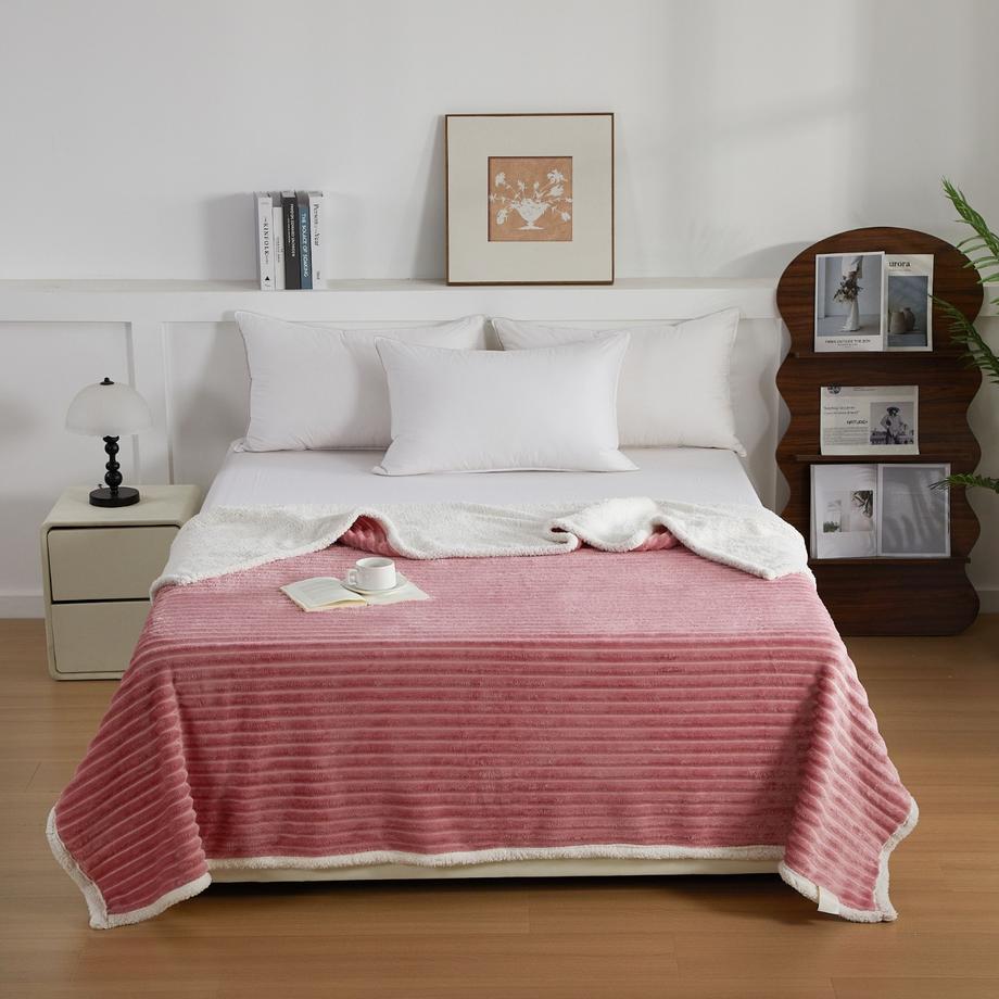 Polyester Ribbed Fleece Blanket Soft Warm Plush Throw Blanket with Bound Edge for Bed Sofa Home ODM
