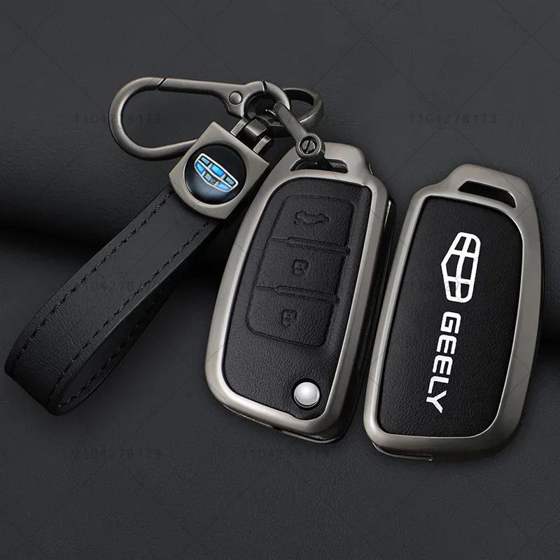 Zinc Alloy Leather Car Key Cover Protect Skin Case For Geely Gx3 Ec7 Ec8 Gc6 Ec715 Ec718 Emgrand7 Eu7 Ec7-Rv Ec718-Rv Keychain