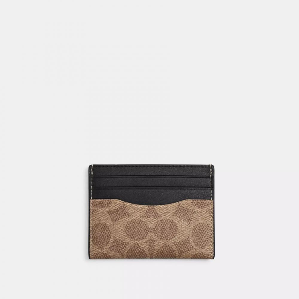 Coach Slim Id Card Case In Signature Canvas Tan   Black
