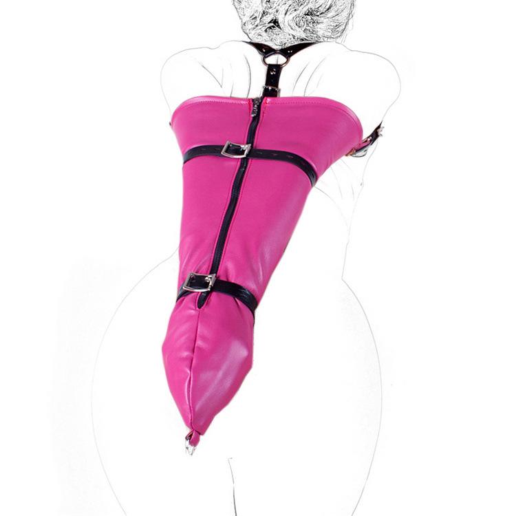 Purple-Red Leather Zippered Tightening Erotic Single Glove Hand Restraint