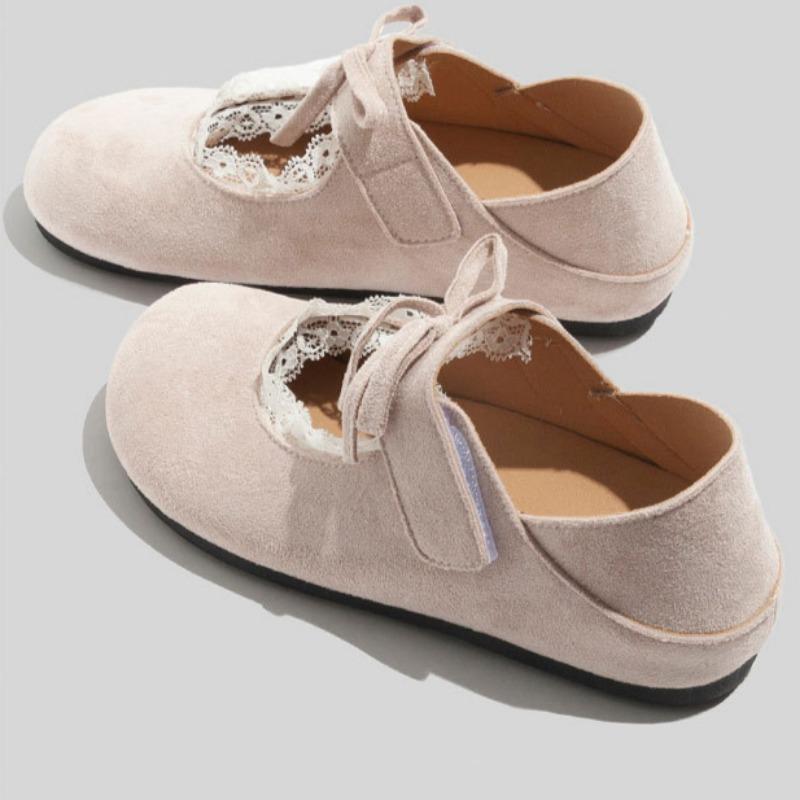 Retro Lace Closed Toe Half Slippers Outdoor Flat Shoes Slip-on Women's Shoes