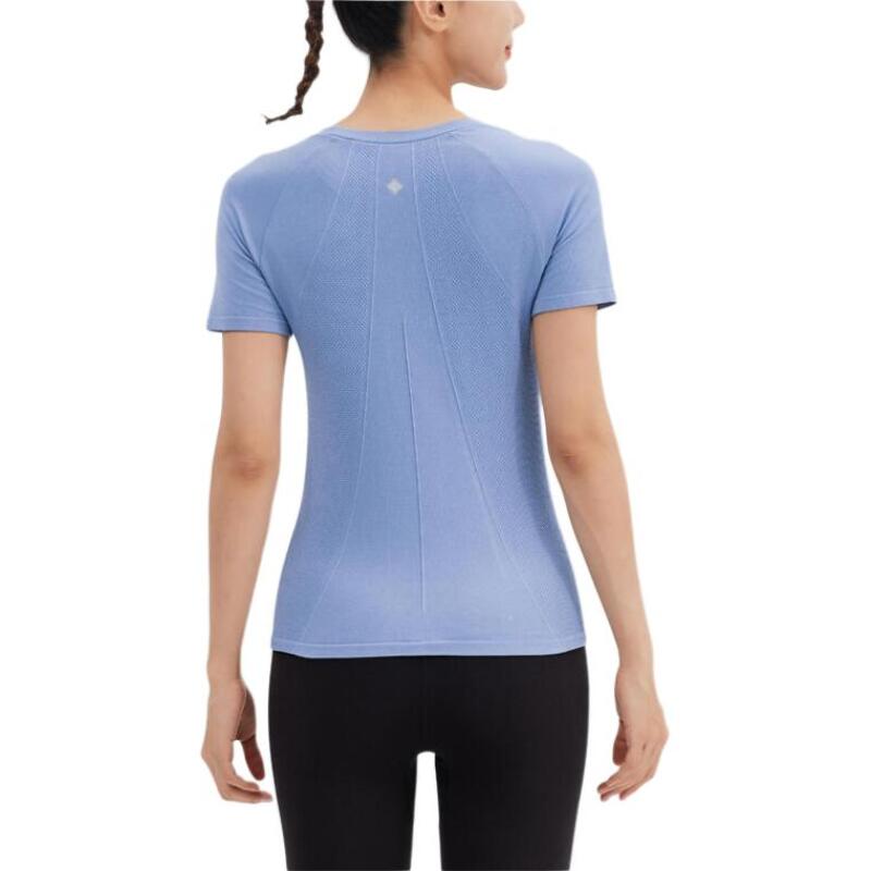 DECATHLON KIMJALY Seamless Mesh Knit High Stretch Sweat-Wicking Quick Dry Slim Ralan Short Sleeve T-Shirt Women's Light Blue