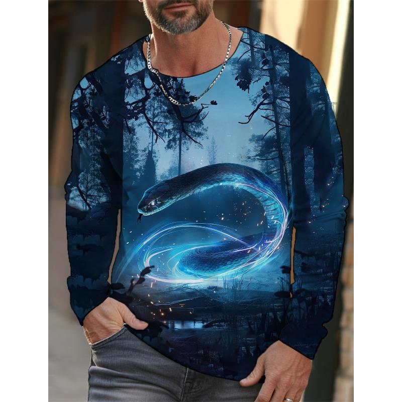 

Мужская уличная футболка с принтом 3D змеи на Новый год, повседневная футболка с круглым вырезом и графическим принтом, топы, дышащие спортивные футболки с длинным рукавом для мужчин 5XL