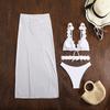 Sexy Solid Bikini Mesh Long Skirt 3 Piece Set for Women Split Swimsuit Beach Bikini New Summer Swimwear Bikini Set