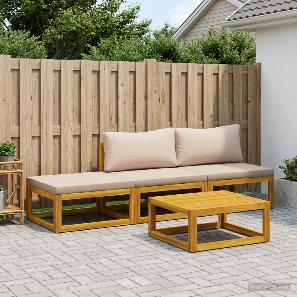 Sofa Set 4 Pieces Natural Solid Acacia Wood
