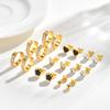 Earrings Set Gold Plated Stainless Steel Black Flower Studs CZ Hoop Earrings for Women Multiple Piercing Jewelry