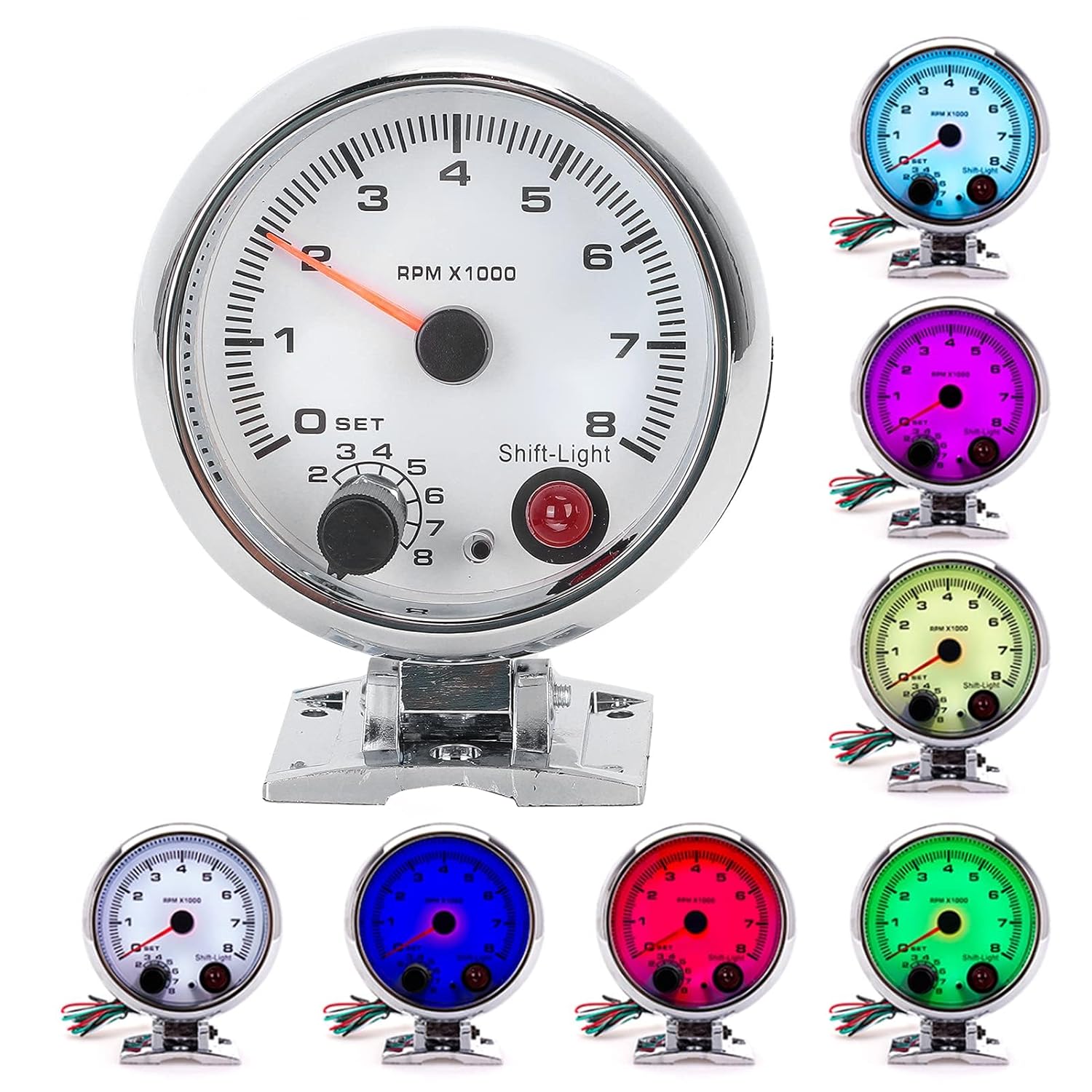 

Tachometer Tacho Gauge Car RPM Revolution Meter 3.75in 0‑8000 RPM 7 Color Background Lights Universal Replacement for 4/6/8 Cylinder 12V