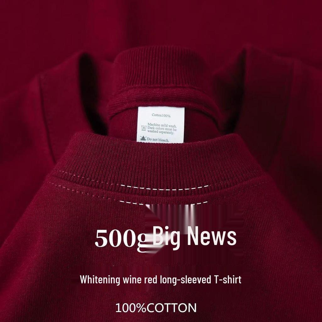 T-shirt Unisex Premium 500g Pesante Grigia 100% Cotone Spazzolato Double-Face a Manica Lunga.